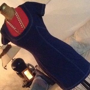 Stretch denim French terry dress